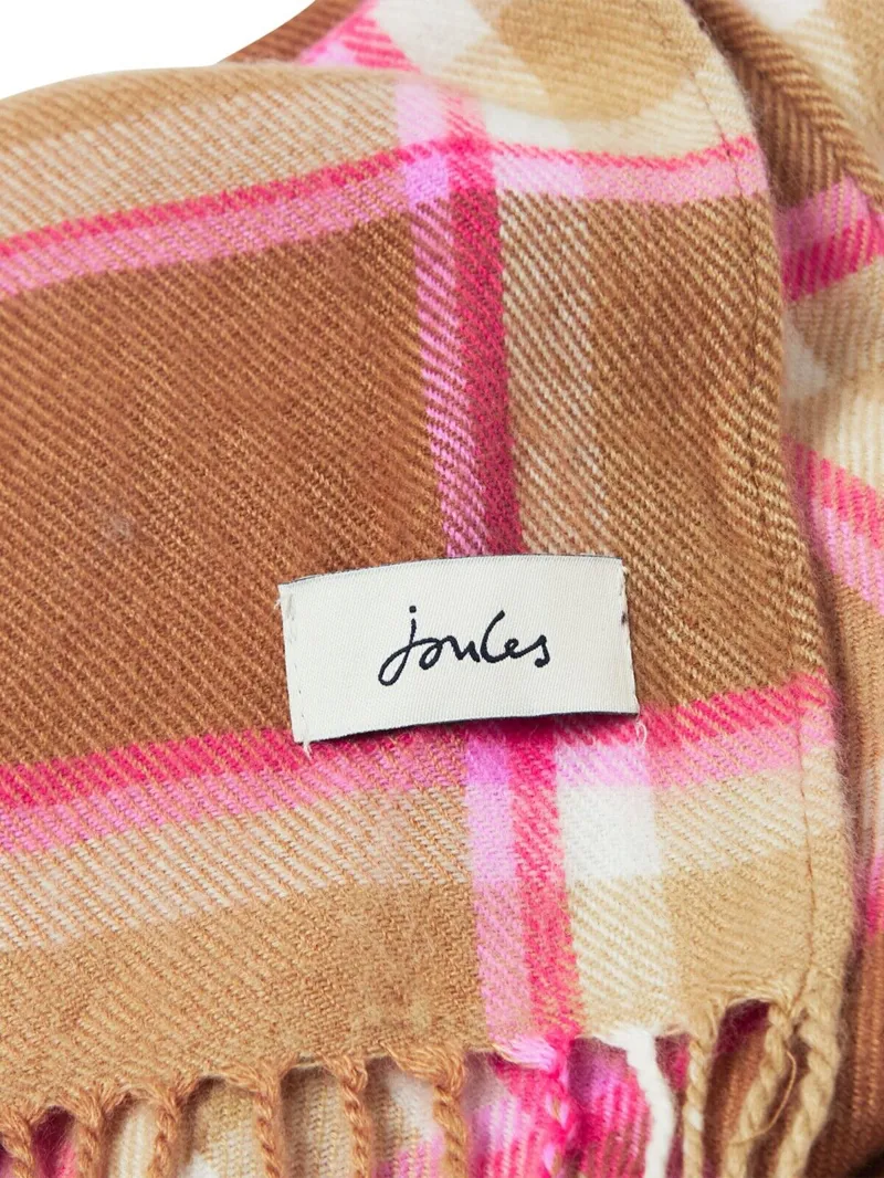 Joules Bracken Beige and Pink Check Scarf-1