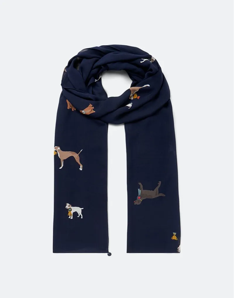 Joules Conway Lightweight Printed Navy Dogs Scarf-2