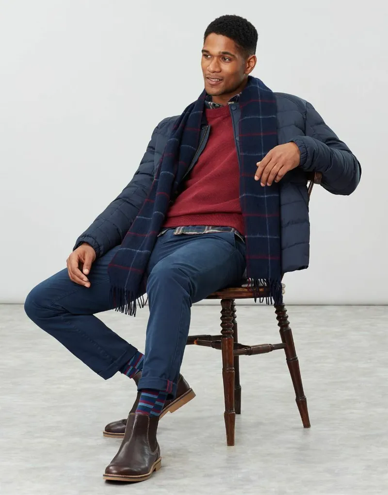 Joules Tytherton Gentlemans Dark Blue Check Scarf-2