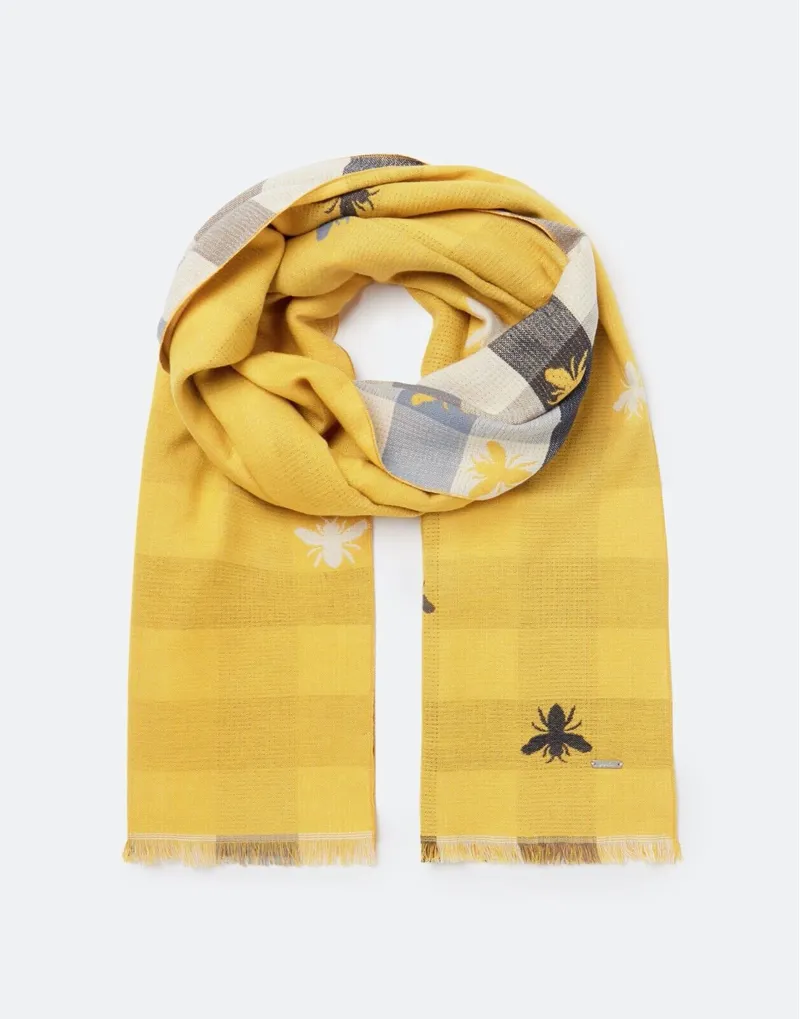 Joules Farnsley Gold Bee Check Scarf-3