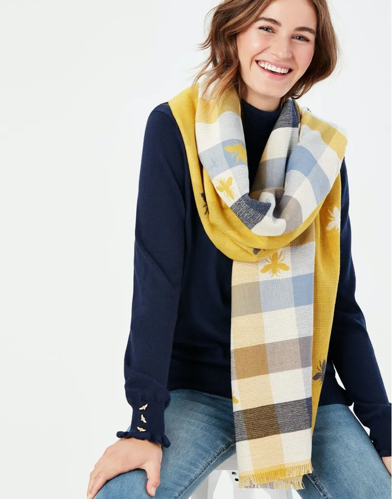 Joules Farnsley Gold Bee Check Scarf