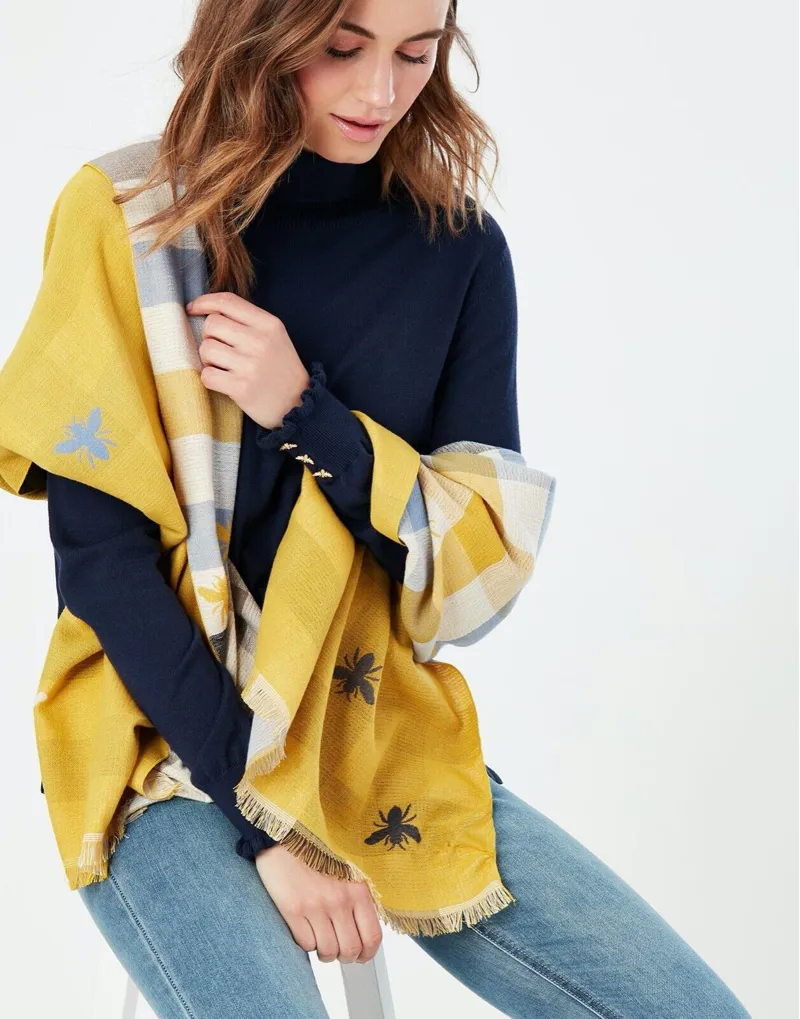 Joules Farnsley Gold Bee Check Scarf-1