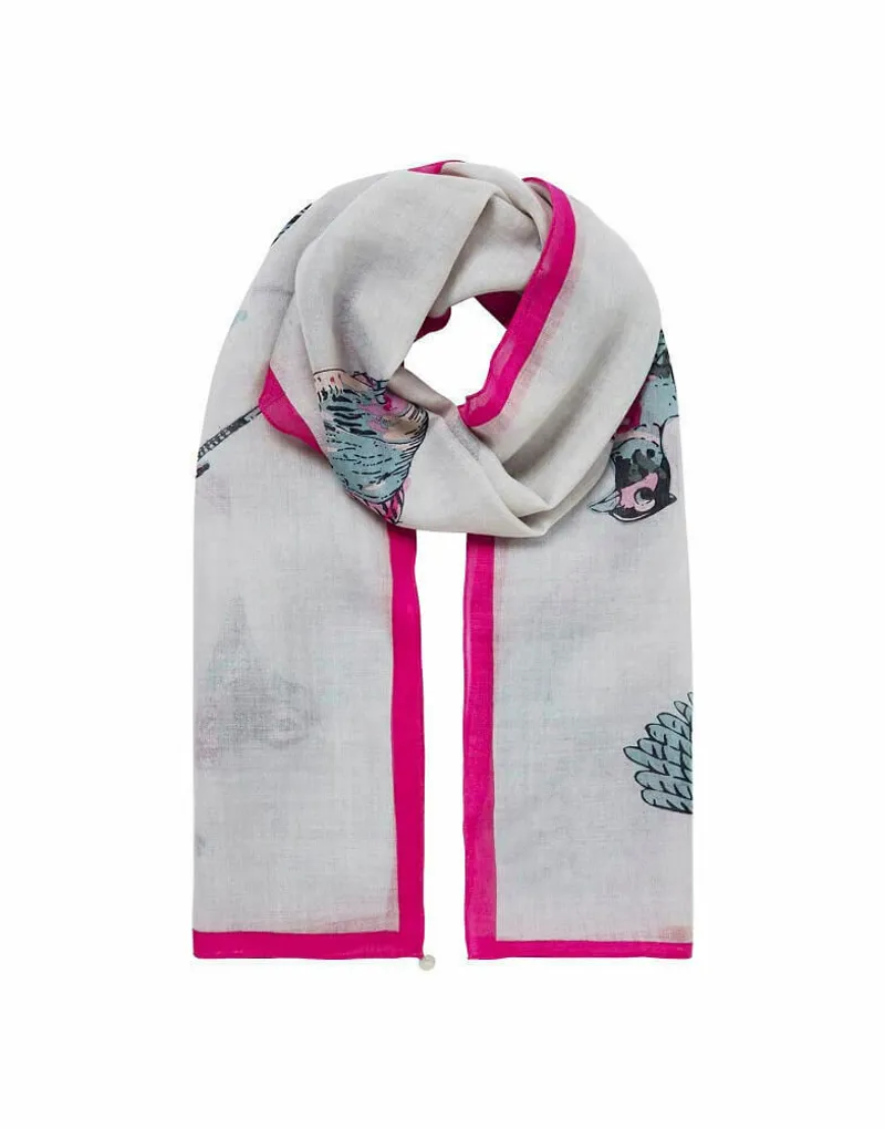 Joules Julianne Silver Pheasants Wool Scarf-2