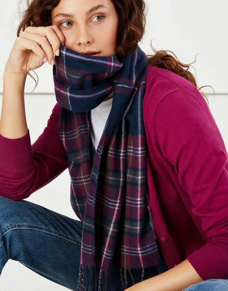 Joules Bracken Navy and Purple Check Scarf
