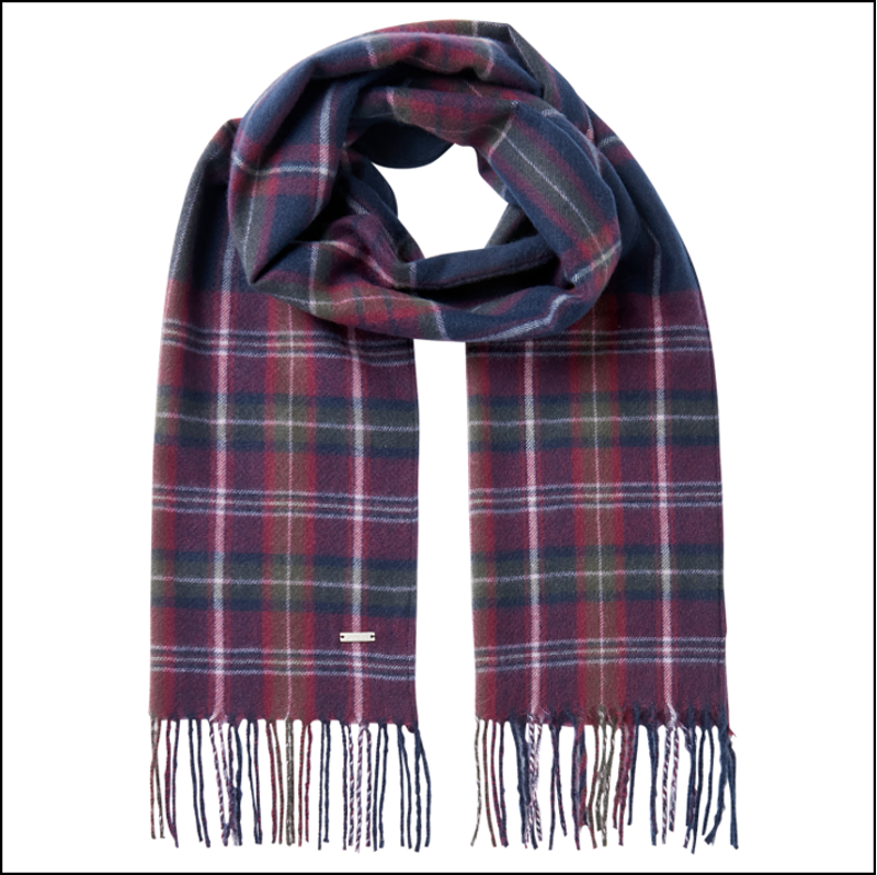 Joules Bracken Navy and Purple Check Scarf-1
