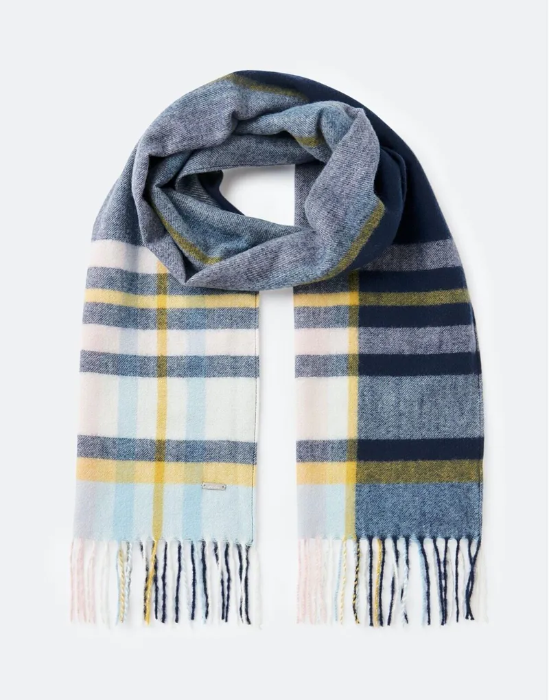 Joules Bracken Pink and Blue Check Scarf-1