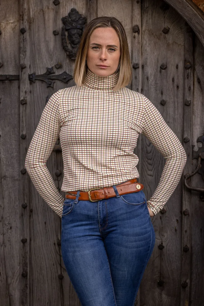 Ginger and Jardine Ladies Green Check Bamboo Cosy Roll Neck-1