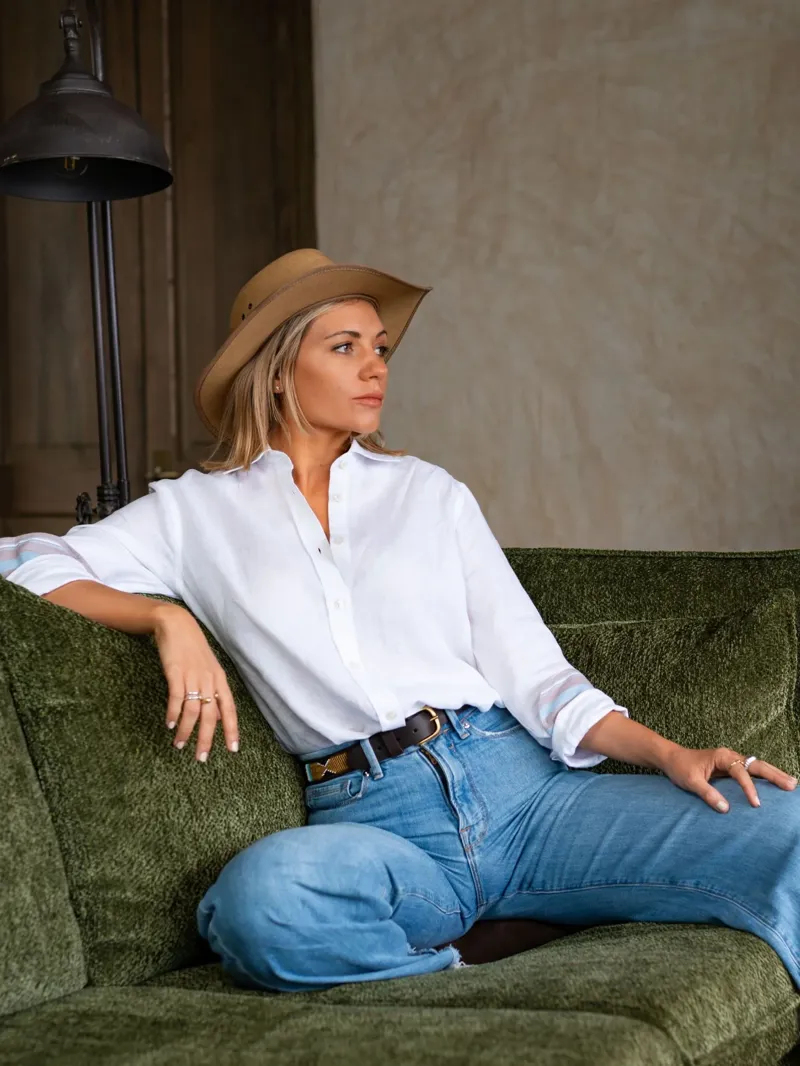 KOY Ladies Linen Shirt - White-1