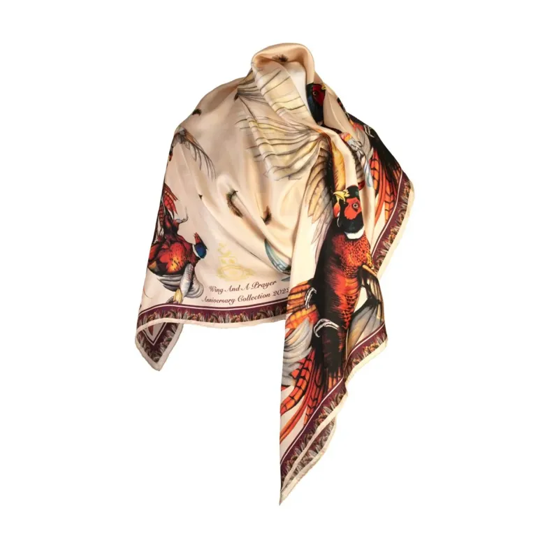 Clare Haggas A Wing And A Prayer Champagne And Mulberry Large Square Scarf -4