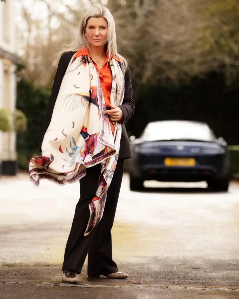 Clare Haggas A Wing And A Prayer Champagne And Mulberry Large Square Scarf -2