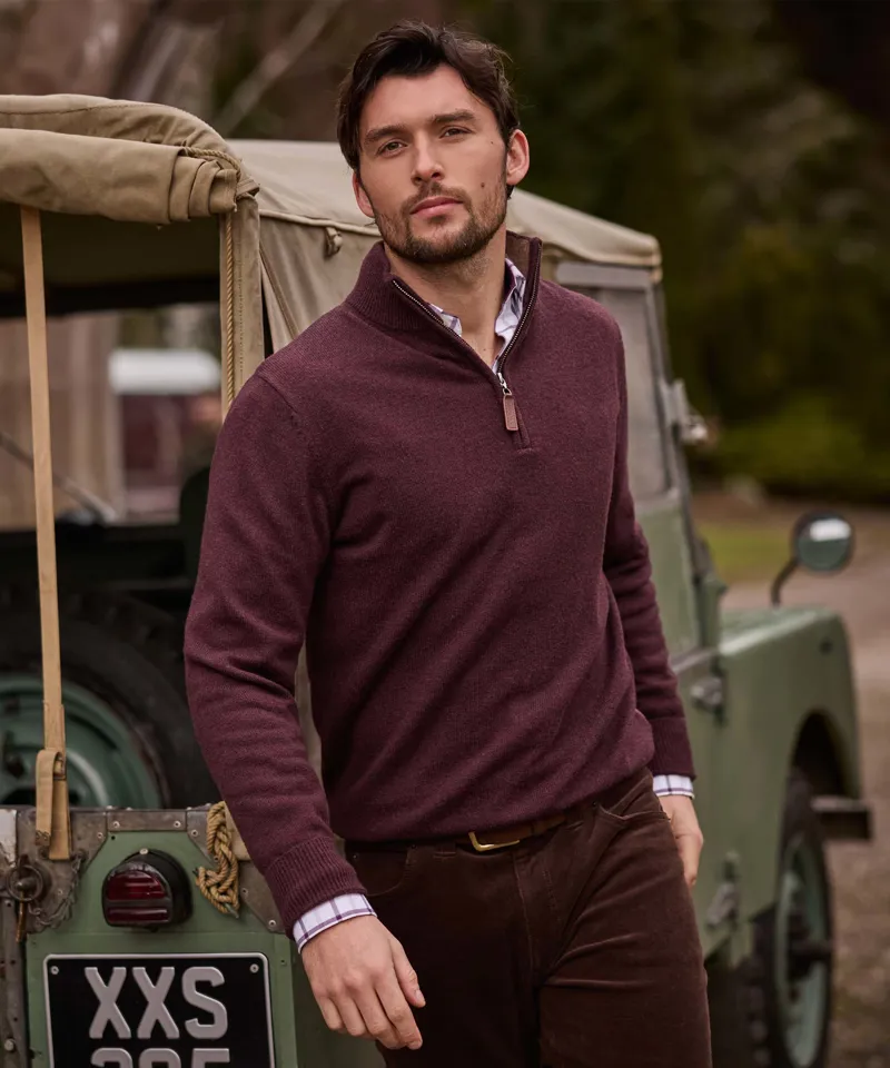 Schoffel Lewis Lambswool Quarter Zip Jumper - Port