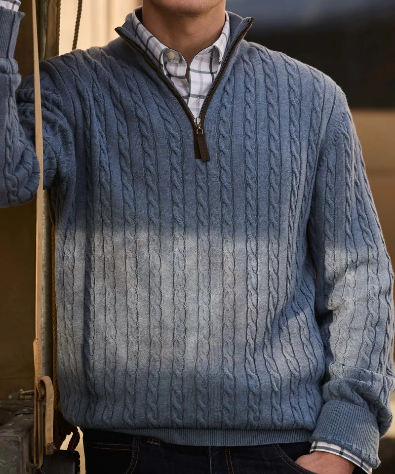 Schoffel Calton Cotton Cashmere Cable Quarter Zip Jumper - Lake Blue-6