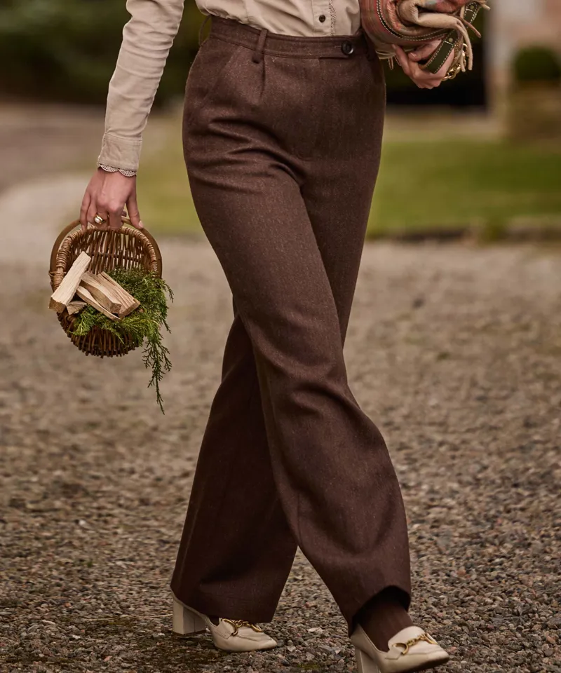 Schoffel Arabella Tweed Trousers - Chocolate Herringbone Tweed-1