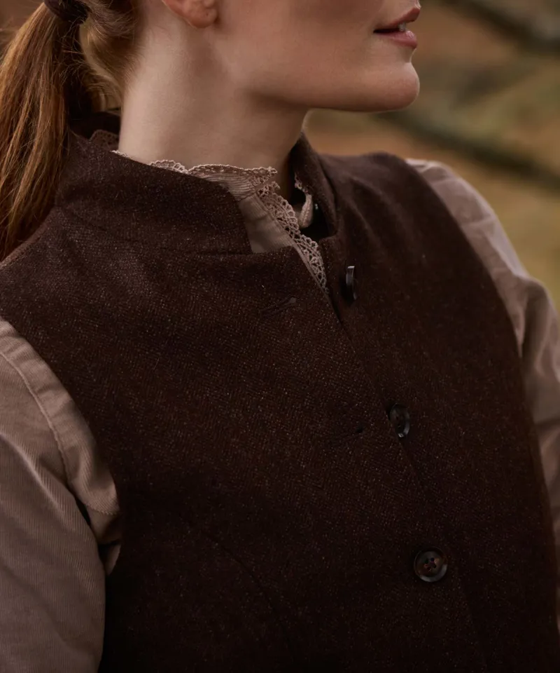 Schoffel Millport Tweed Nehru Waistcoat - Chocolate Herringbone Tweed-9