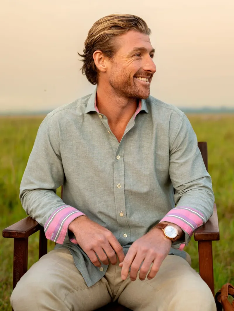 KOY Cotton/Linen Shirt - Crocodile Green Coral