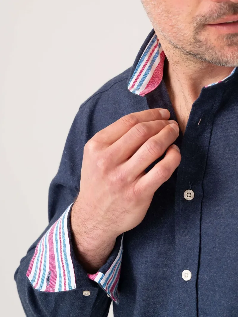 KOY Cotton/Cashmere Shirt - Navy-5