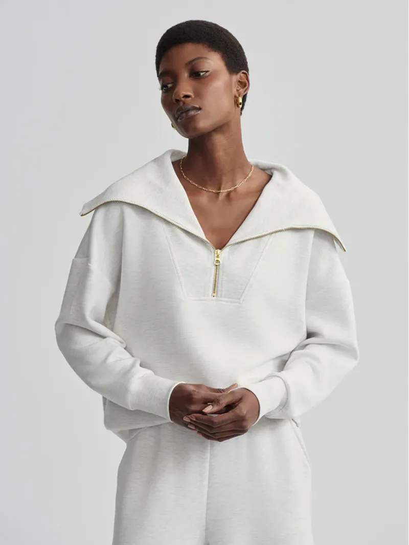 Varley Catherine Half Zip Sweat Ivory Marl