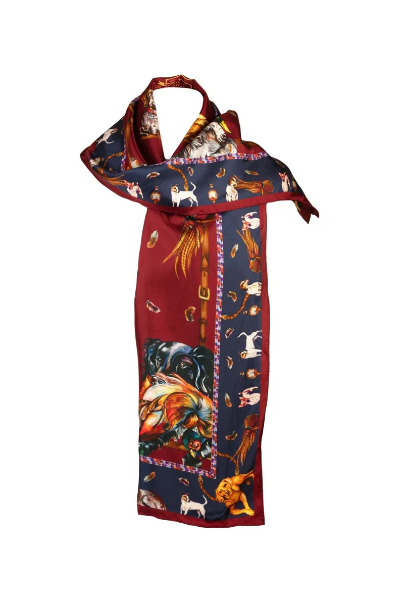 Clare Haggas It's a Dog's Life Claret Red and Navy Classic Scarf-2