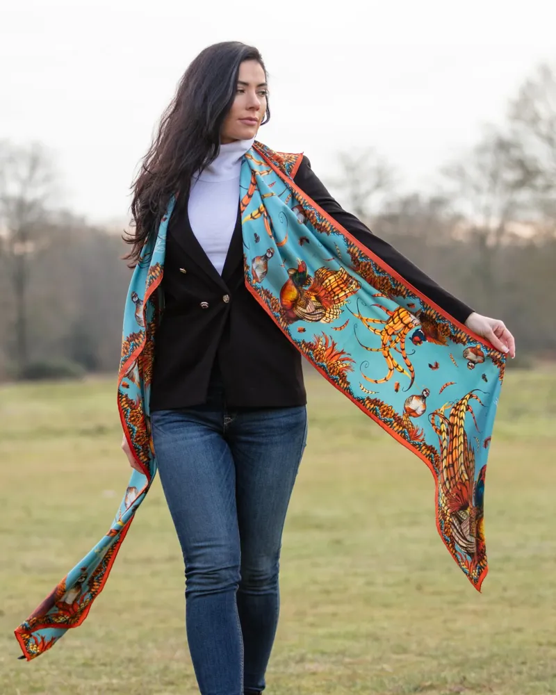 Clare Haggas Heads or Tails Duck Egg and Rust Classic Scarf-2