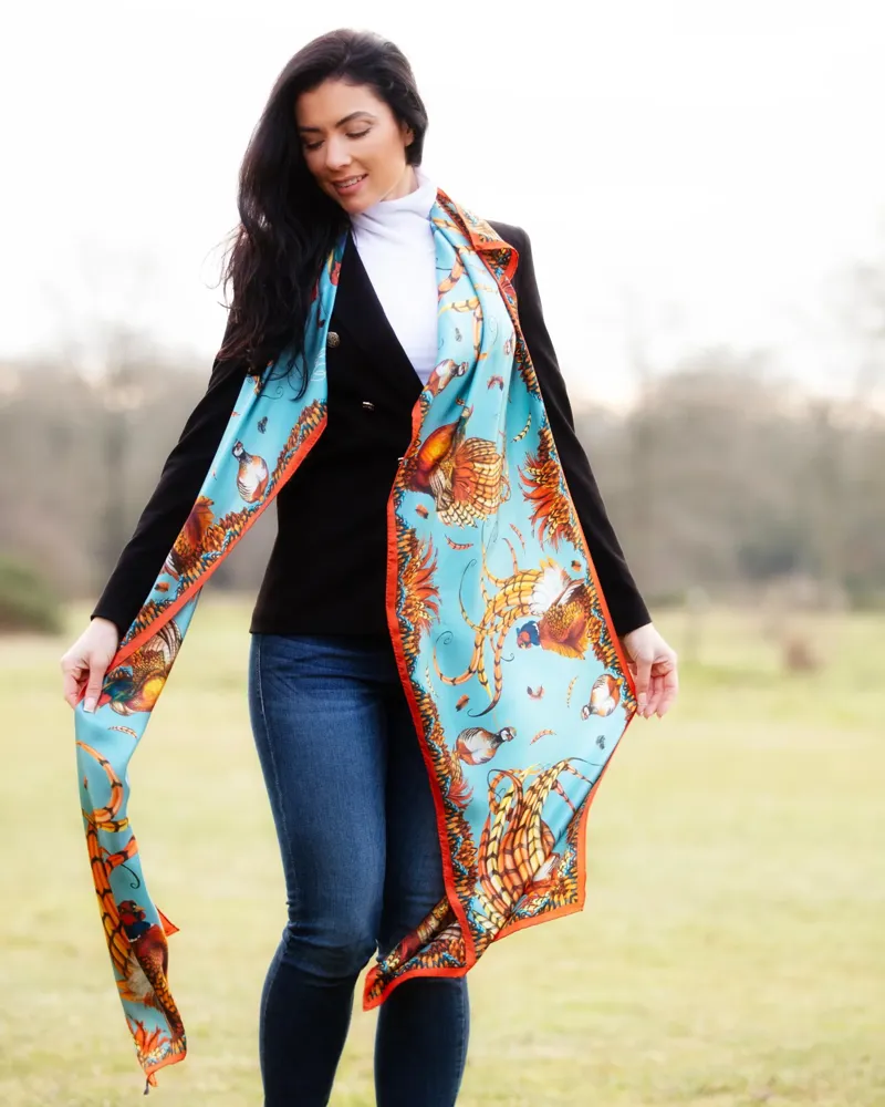 Clare Haggas Heads or Tails Duck Egg and Rust Classic Scarf-3