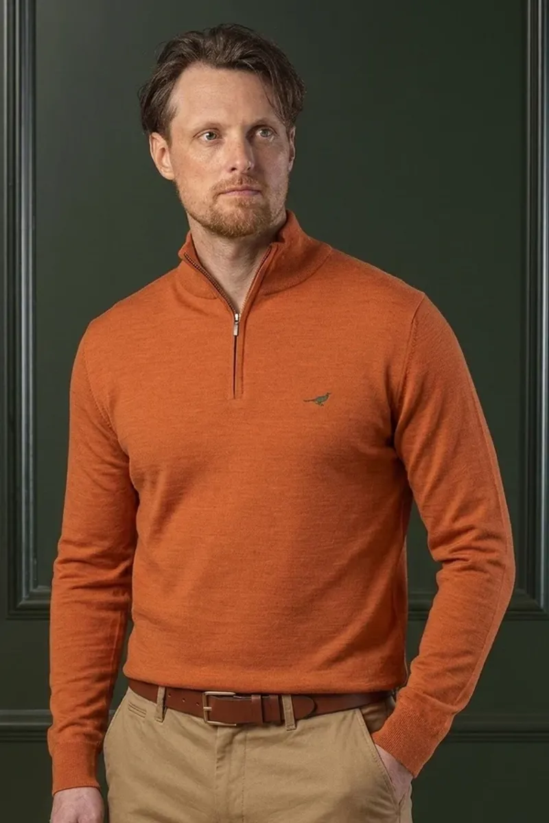Laksen Norfolk Zip Neck Jumper - Orange-2