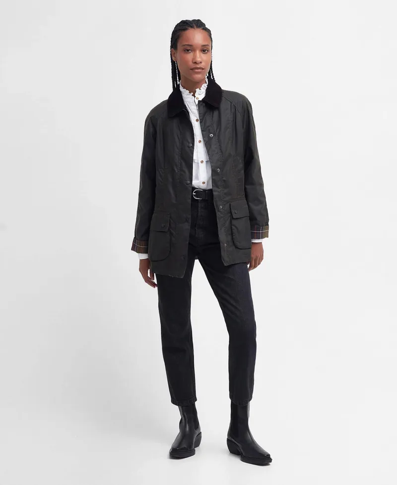 Barbour Ladies Classic Beadnell Waxed Jacket - Olive-1