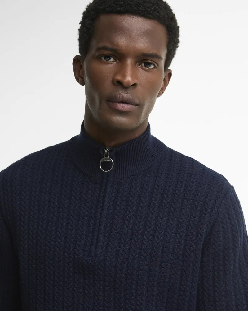 Barbour Herringbone Half-Zip Jumper - Navy-3
