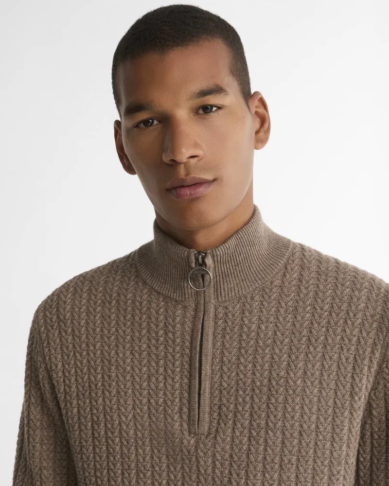 Barbour Herringbone Half-Zip Jumper - Stone-3