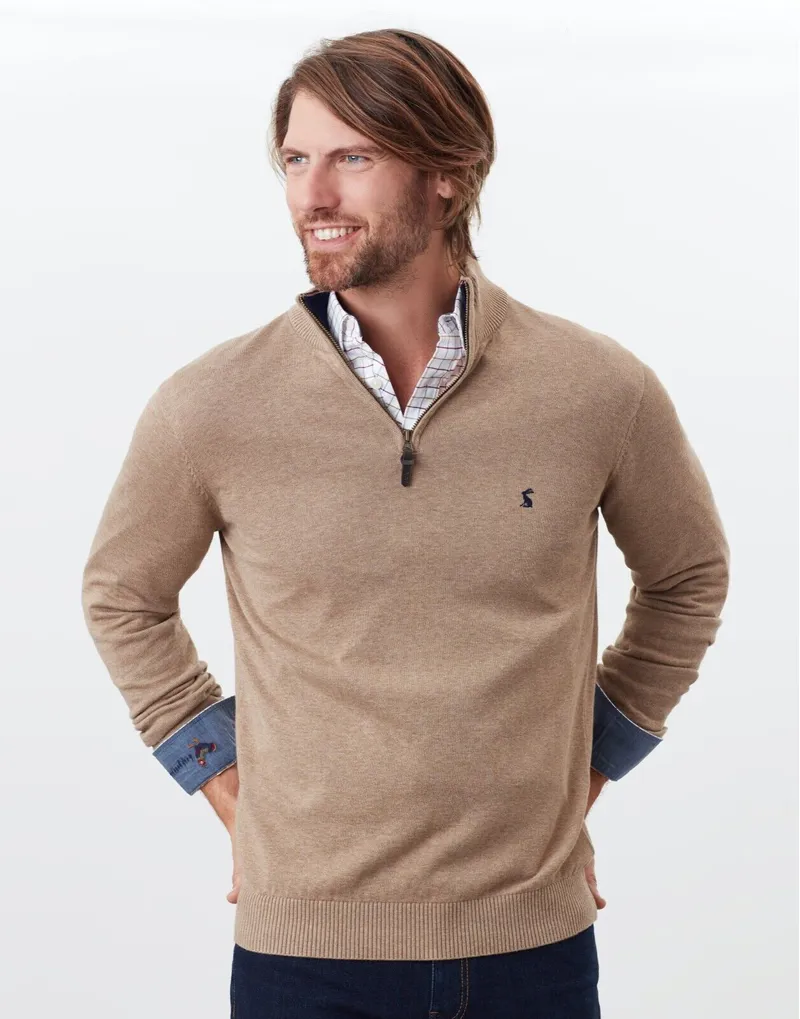 Joules Hillside Zip Neck Camel Marl Jumper