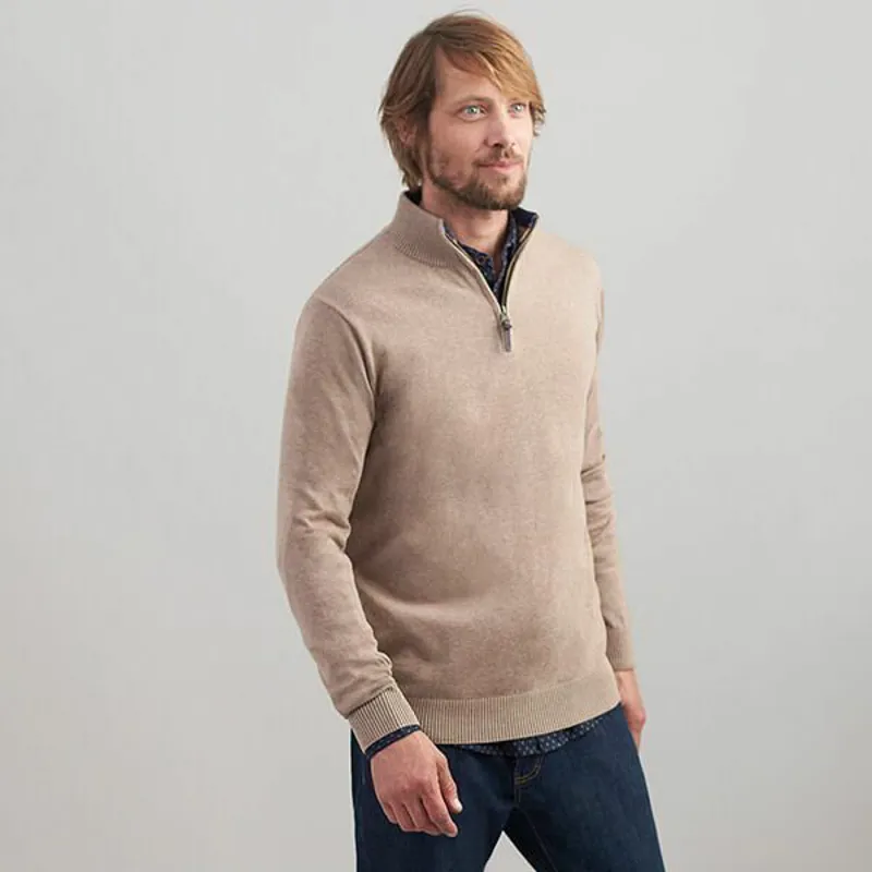 Joules Hillside Zip Neck Camel Marl Jumper-1