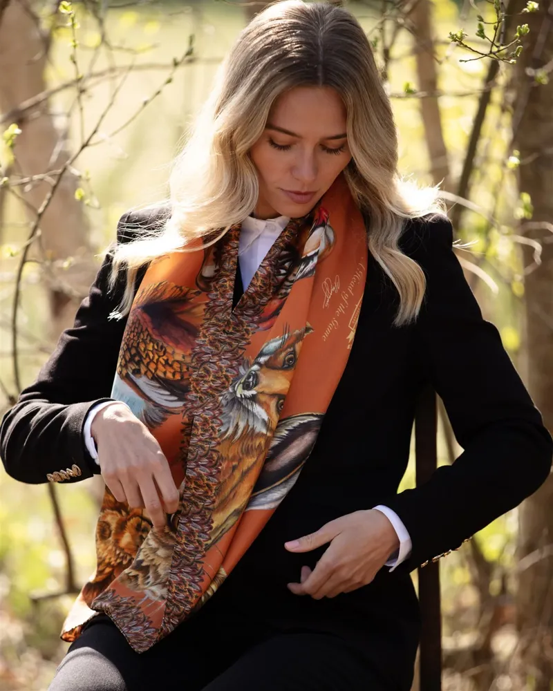 Clare Haggas A Head Of The Game Burnt Orange Classic Scarf-2