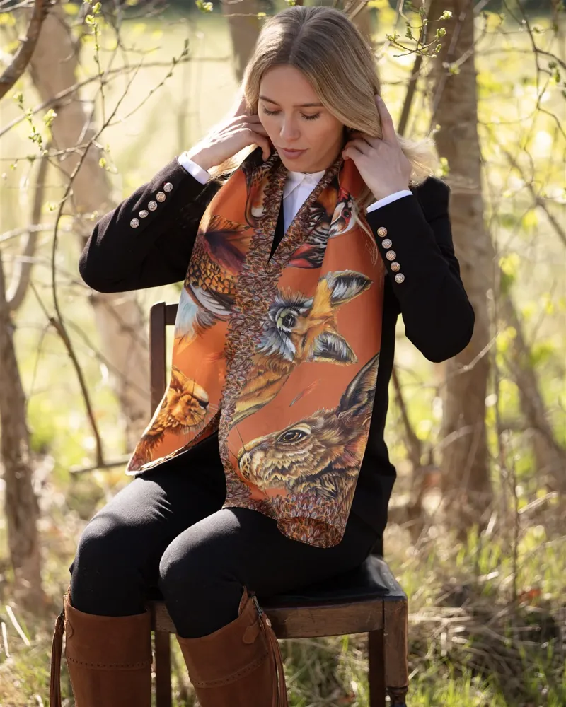 Clare Haggas A Head Of The Game Burnt Orange Classic Scarf-4