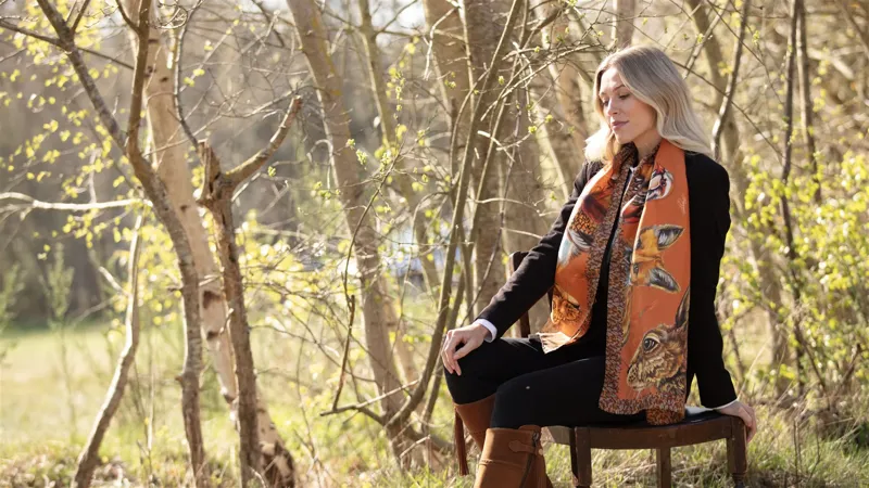 Clare Haggas A Head Of The Game Burnt Orange Classic Scarf-6