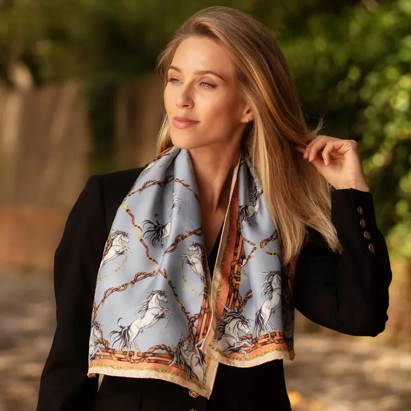 Clare Haggas Rearing To Go Powder Blue and Rose Narrow Scarf-1