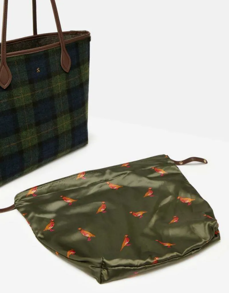 Joules Fulbrook Navy and Green Check Tote Bag-2