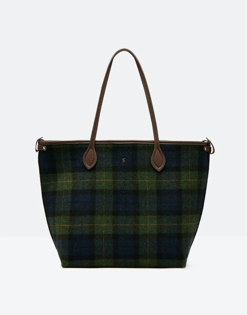 Joules Fulbrook Navy and Green Check Tote Bag
