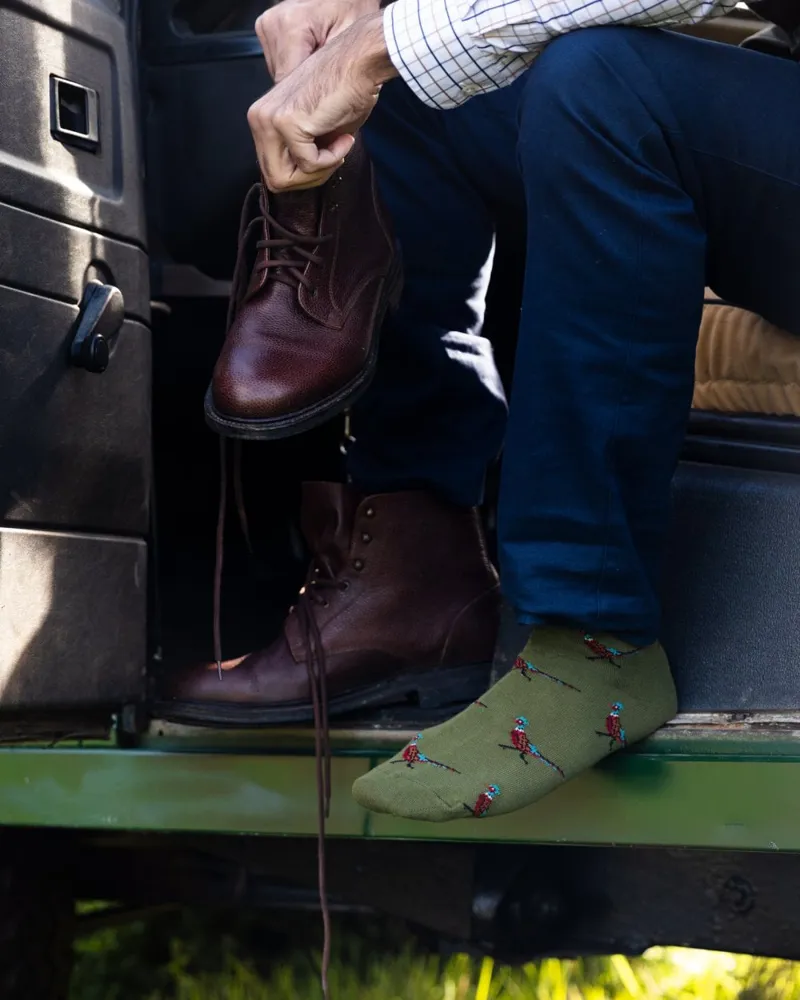 House Of Cheviot Green Cotton Pheasant Socks