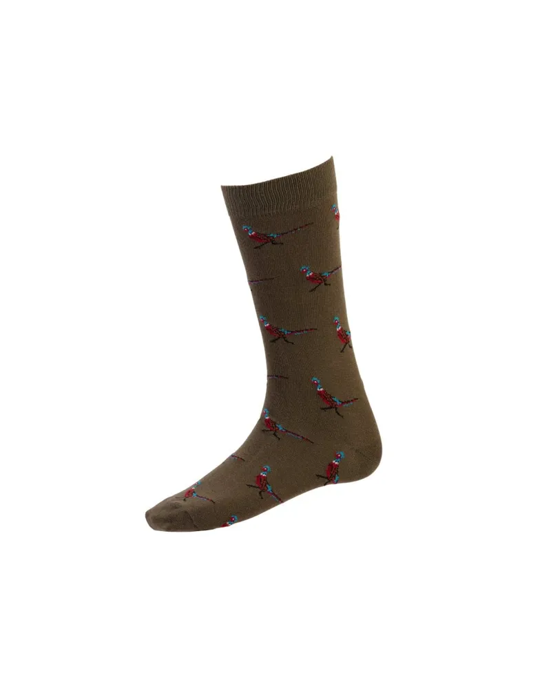 House Of Cheviot Green Cotton Pheasant Socks-1