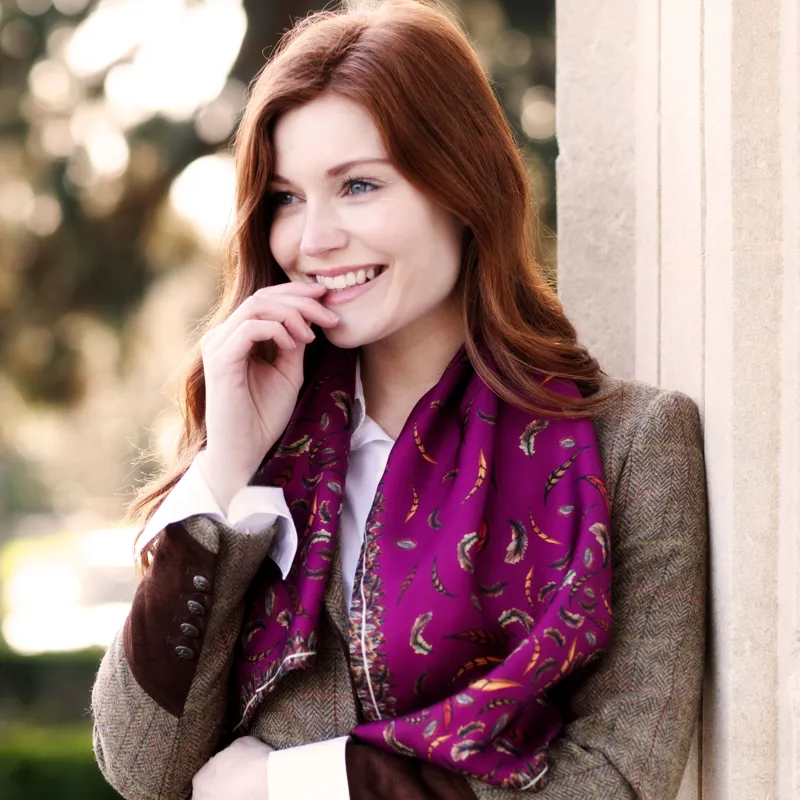 Clare Haggas Birds Of A Feather Mulberry Narrow Scarf-1