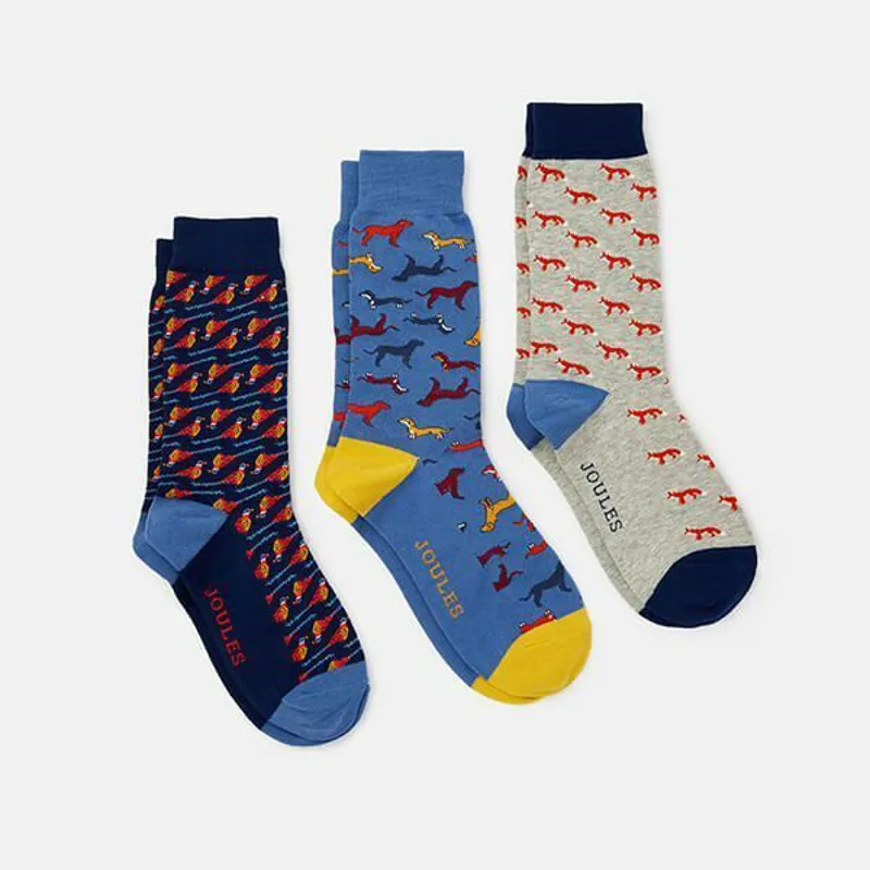 Joules Striking 3 Pack Socks - Multi Animal