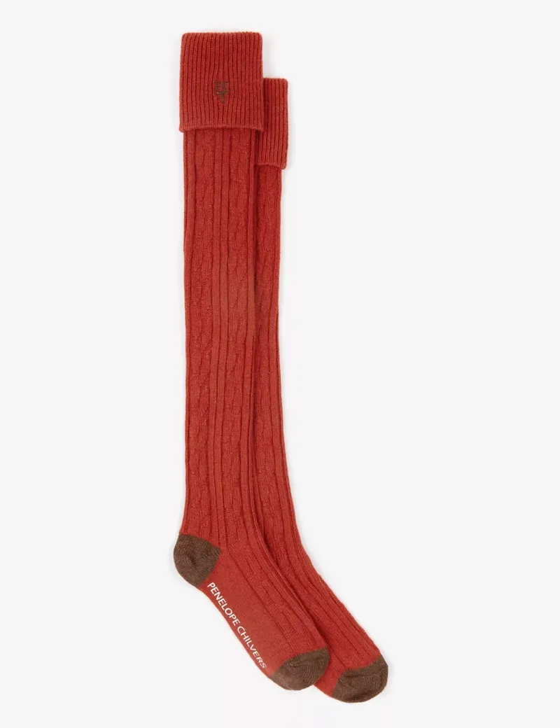 Penelope Chilvers Cashmere Cable Boot Socks - Terracotta