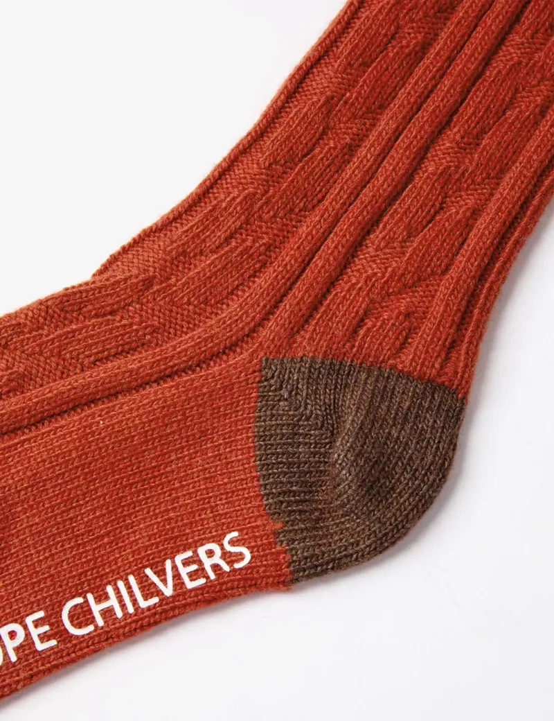 Penelope Chilvers Cashmere Cable Boot Socks - Terracotta-2
