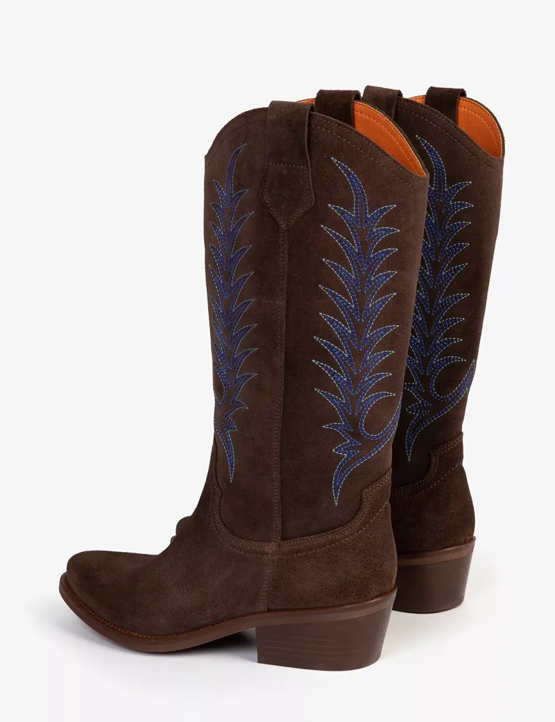 Penelope Chilvers Goldie Bitter Chocolate Embroidered Cowboy Boot-3