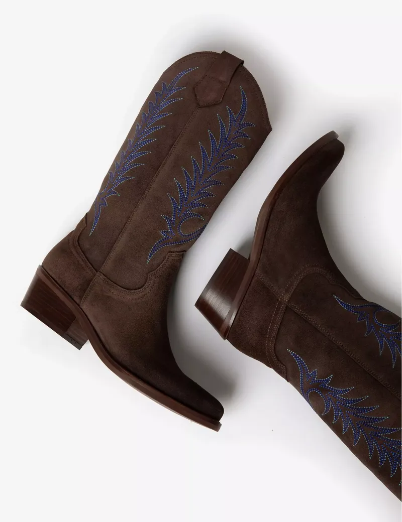 Penelope Chilvers Goldie Bitter Chocolate Embroidered Cowboy Boot