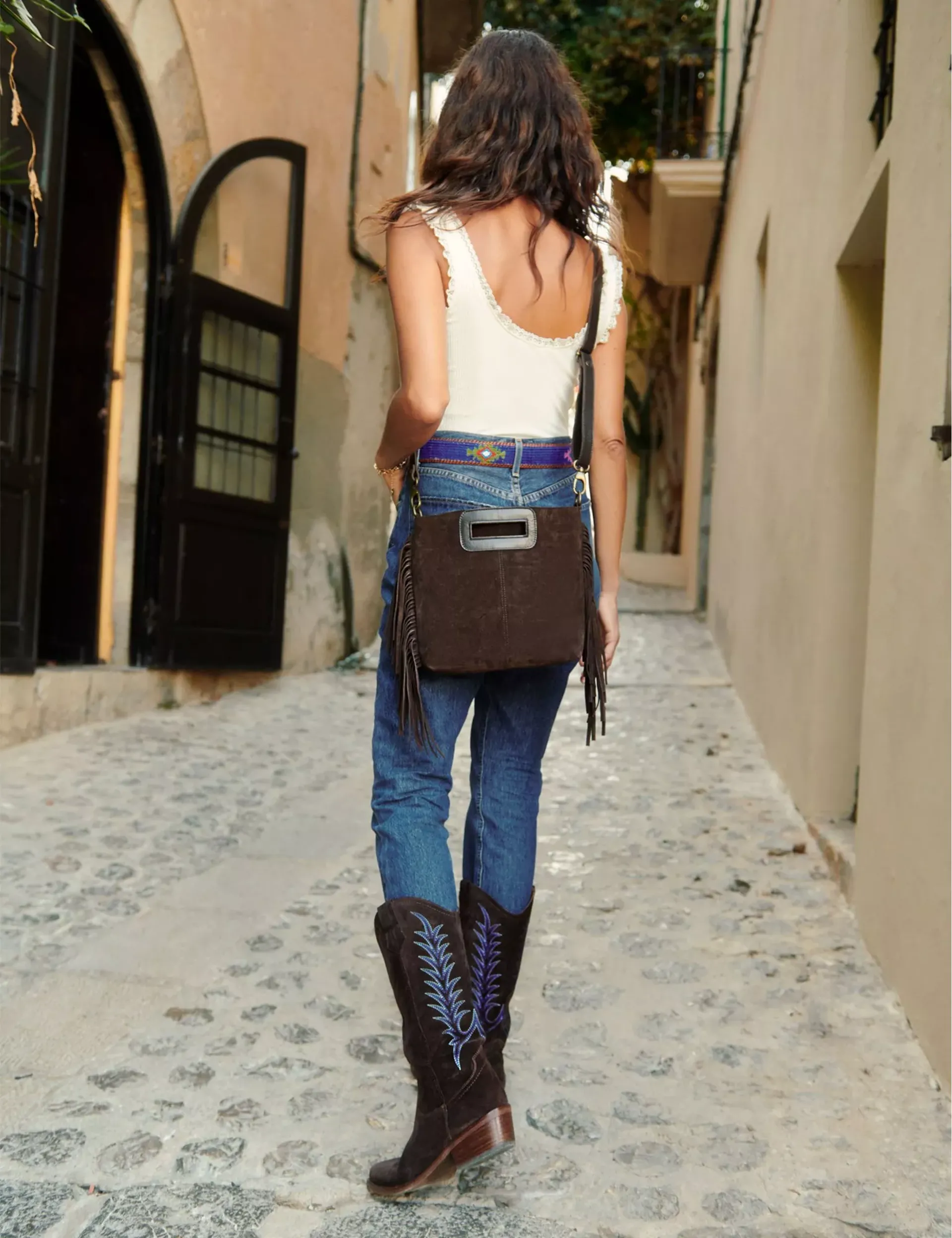 Penelope Chilvers Goldie Bitter Chocolate Embroidered Cowboy Boot