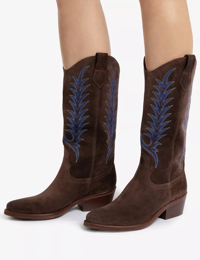 Penelope Chilvers Goldie Bitter Chocolate Embroidered Cowboy Boot-2