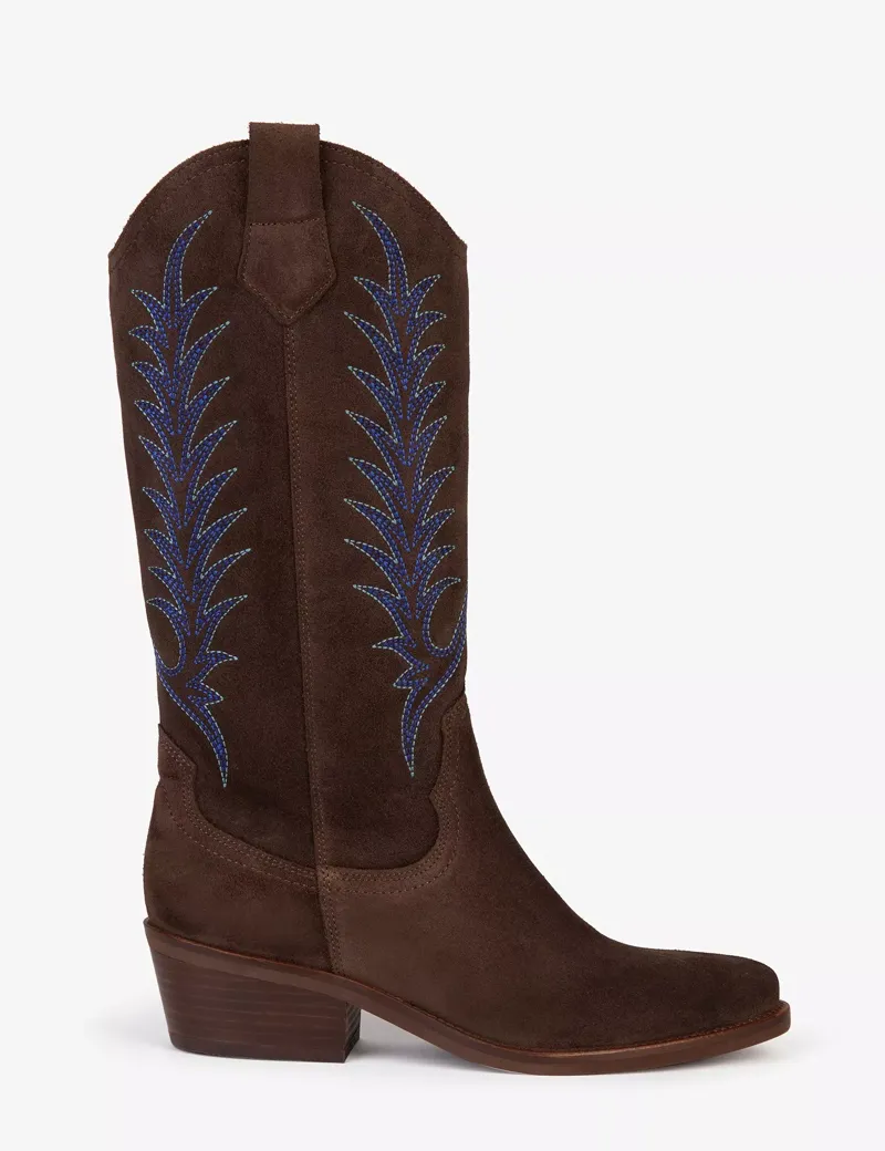 Penelope Chilvers Goldie Bitter Chocolate Embroidered Cowboy Boot-1
