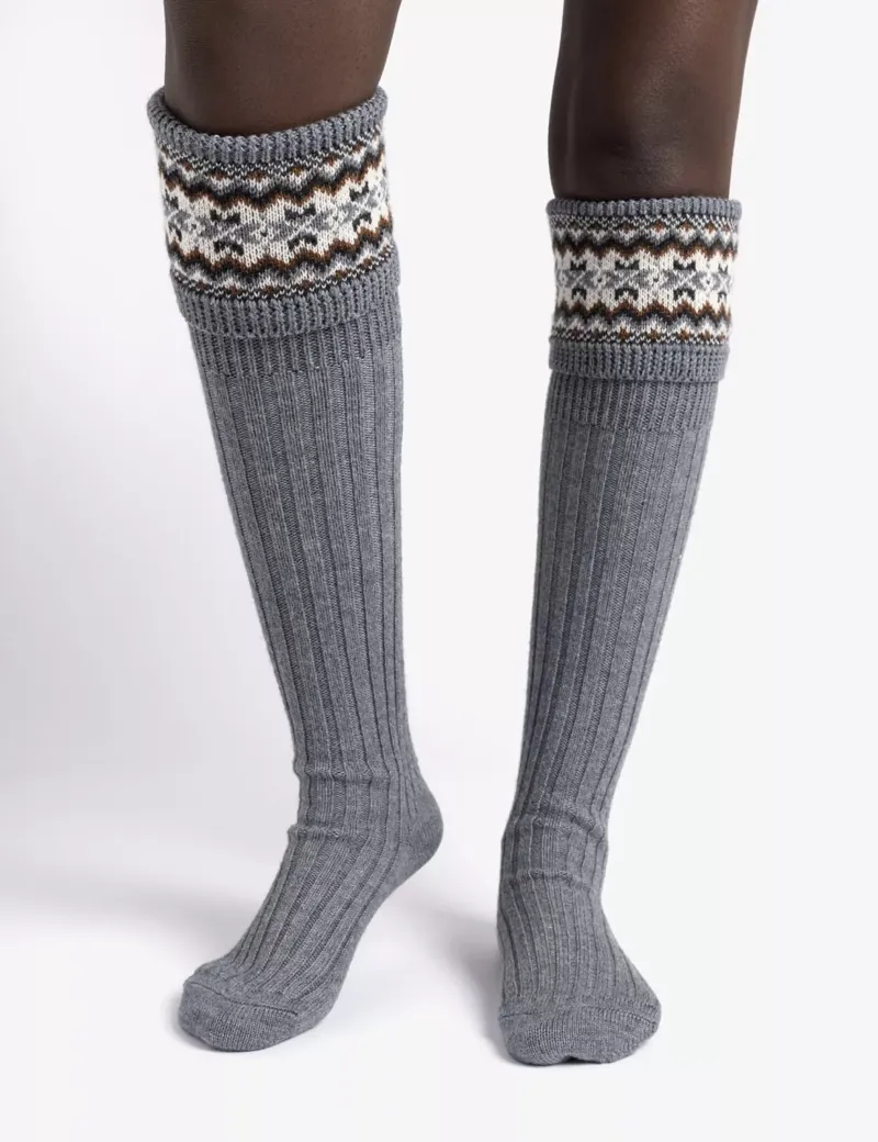 Penelope Chilvers Highland Fairisle Boot Sock - Grey/Multi-4