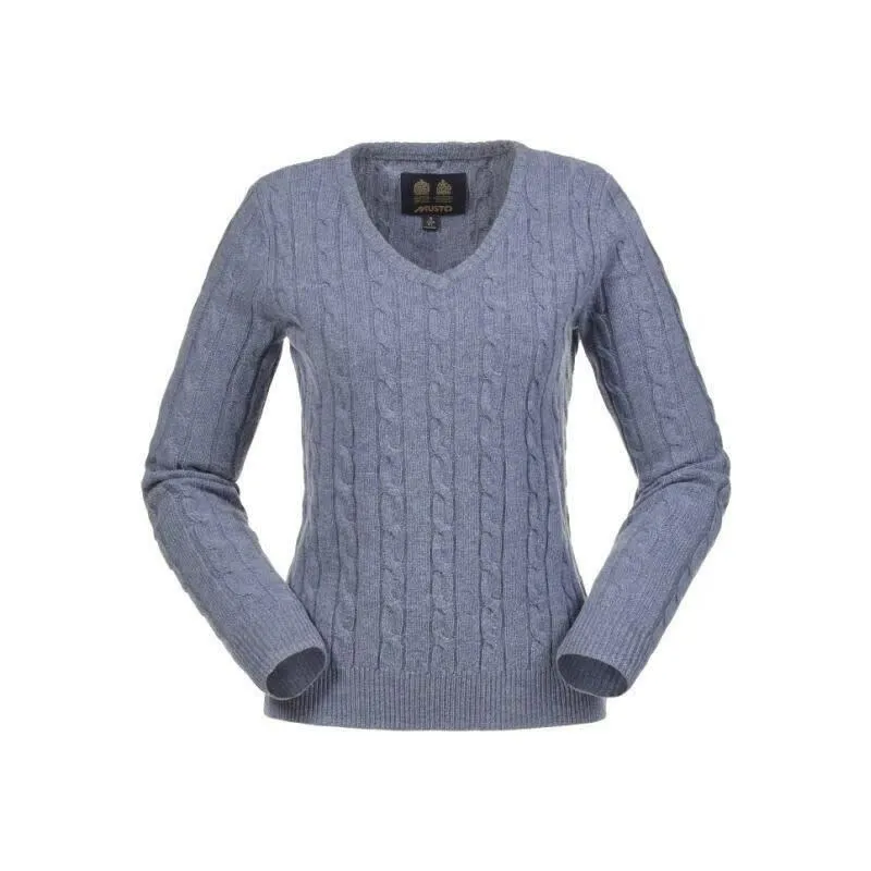 Musto Ladies V-Neck Cable Knit Stormy Blue Jumper