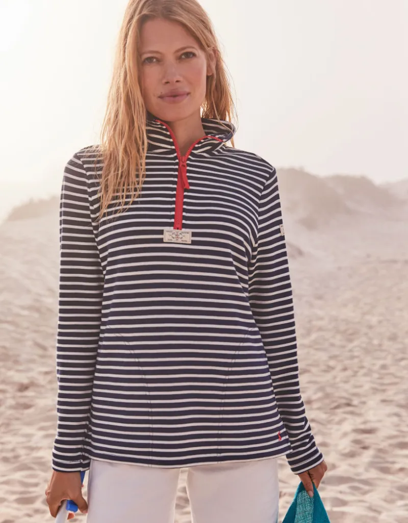 Joules Ladies Pip Half Zip Navy Cream Stripe Sweatshirt